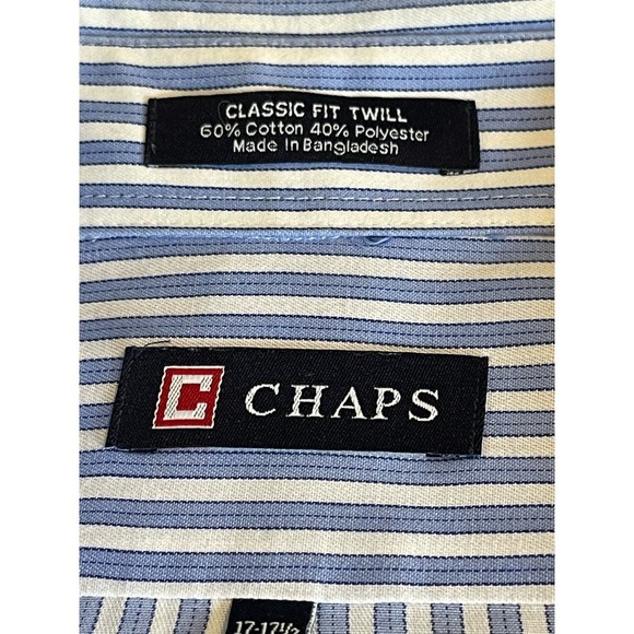 Mens Chaps Blue Striped Dress Shirt 17-17 1/2 - Picture 5 of 6